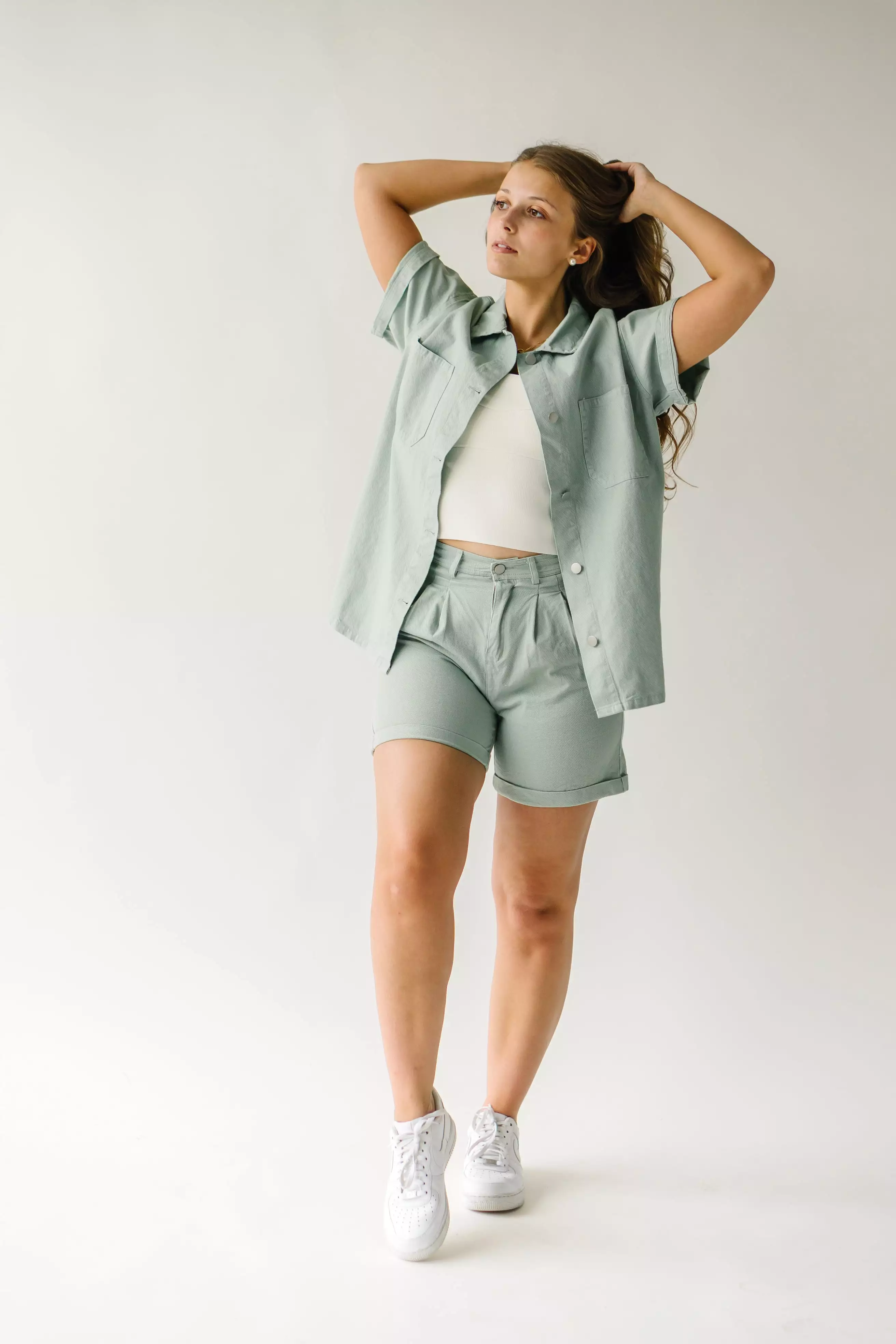 Dory Sage Button-Up Shorts