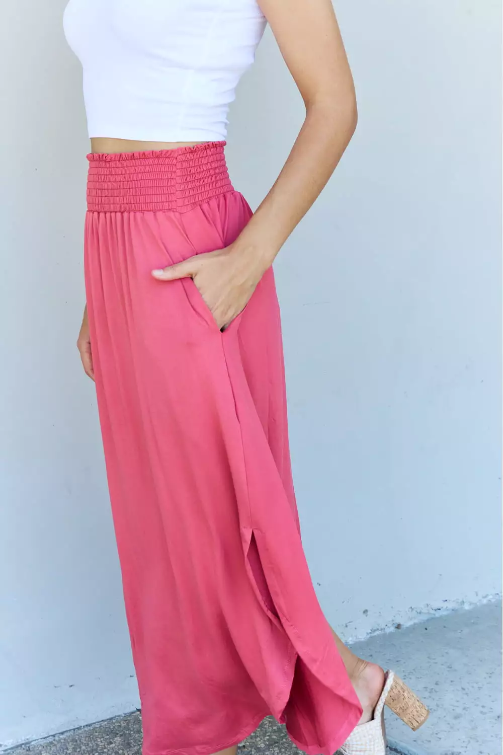 Double Comfort Princess Maxi Skirt High Waist Hot Pink Scoop Hem