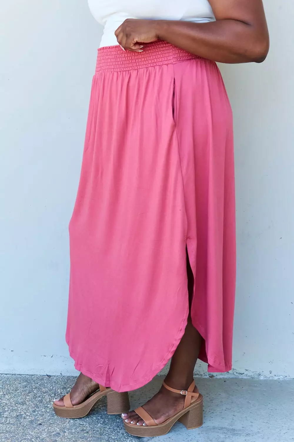 Double Comfort Princess Maxi Skirt High Waist Hot Pink Scoop Hem