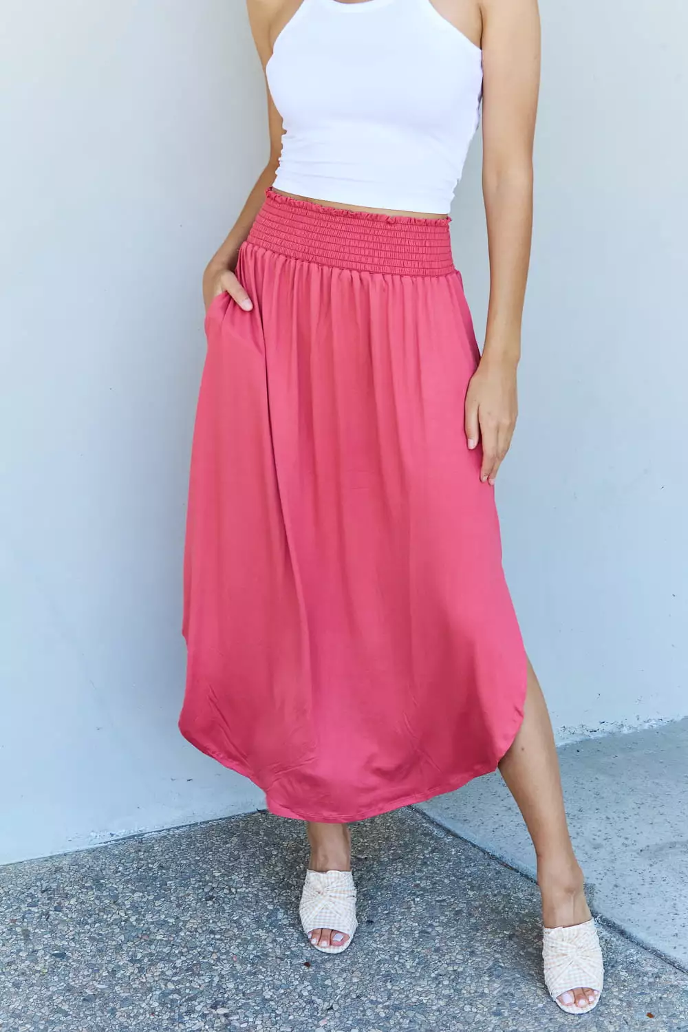 Double Comfort Princess Maxi Skirt High Waist Hot Pink Scoop Hem