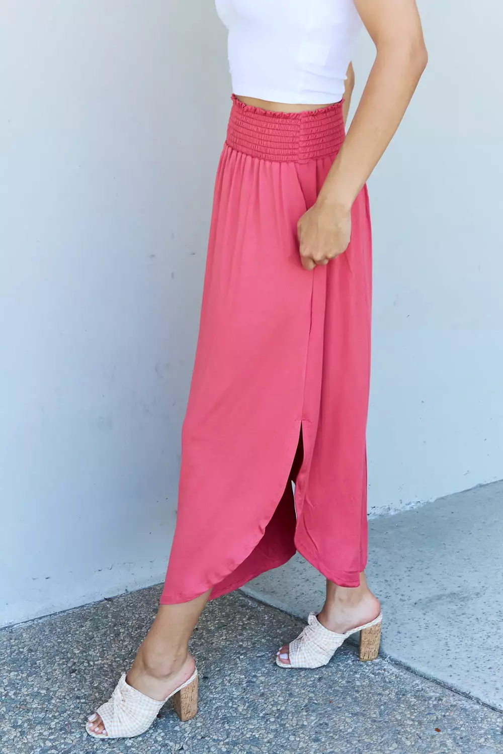 Double Comfort Princess Maxi Skirt High Waist Hot Pink Scoop Hem