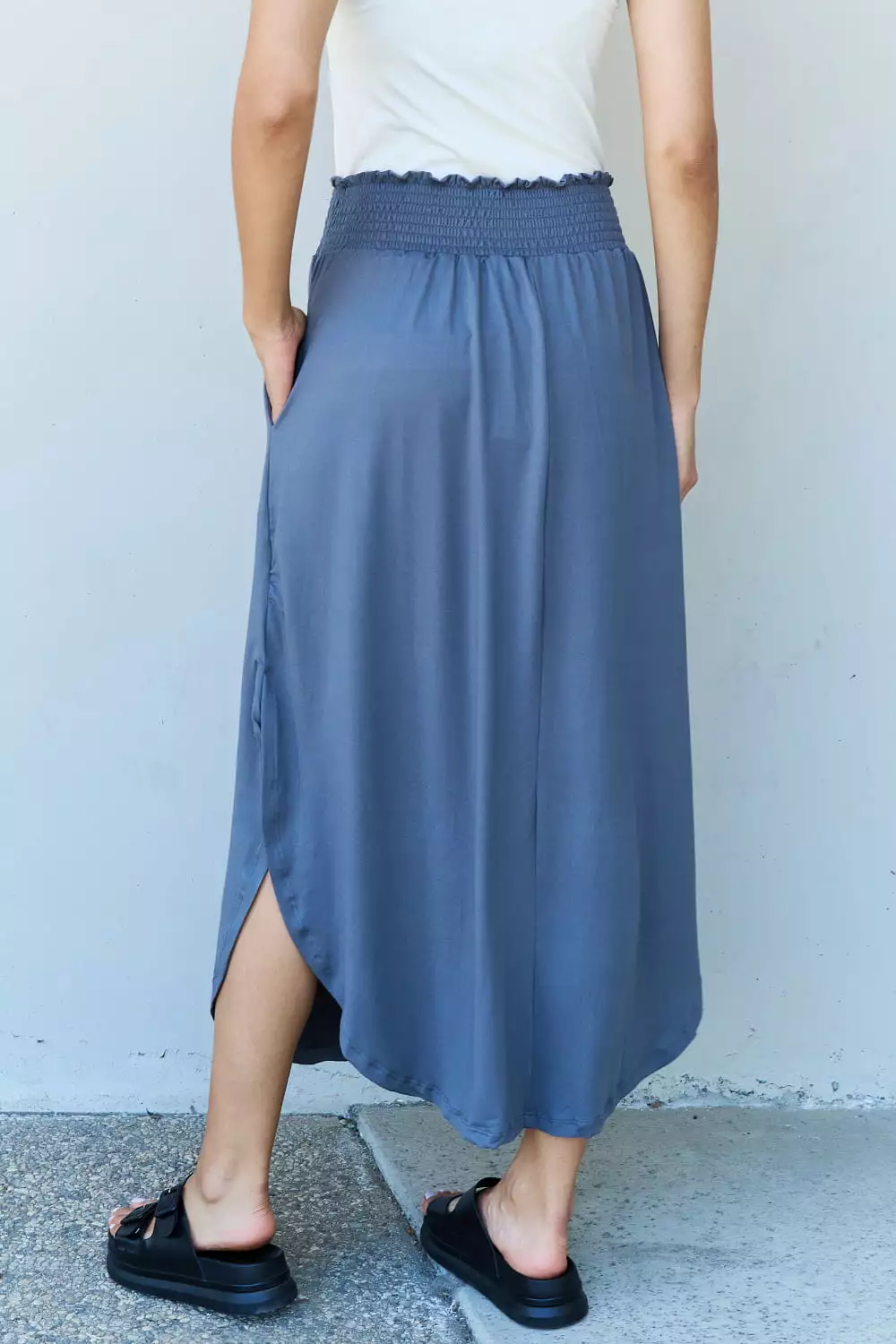 Doublju Comfort Princess Dusty Blue High Waist Maxi Skirt - Full Size. Shop Now!