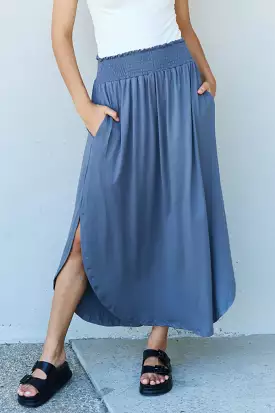 Doublju Comfort Princess Dusty Blue High Waist Maxi Skirt - Full Size. Shop Now!