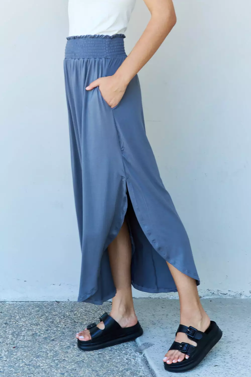 Doublju Comfort Princess Dusty Blue High Waist Maxi Skirt - Full Size. Shop Now!