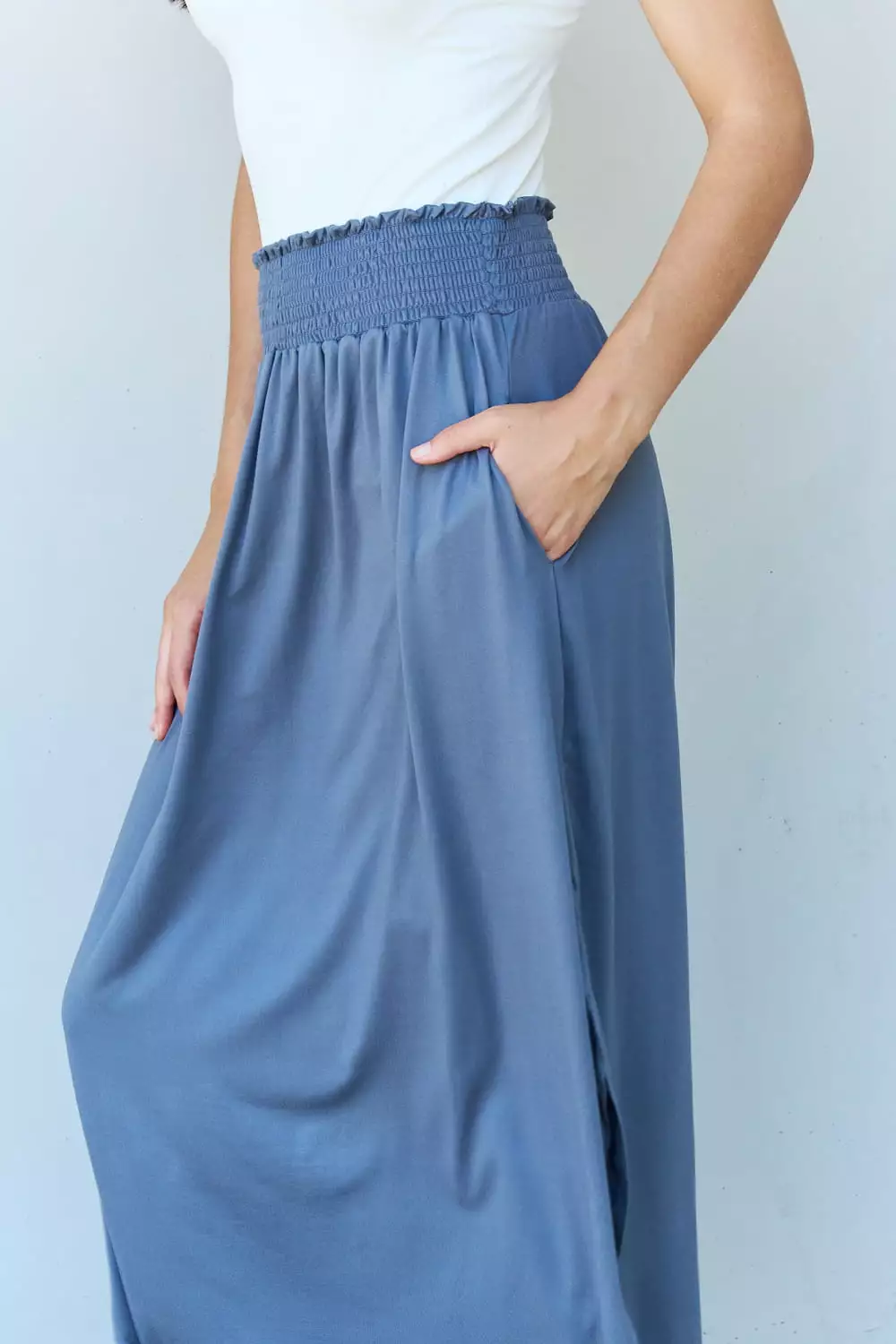 Doublju Comfort Princess Dusty Blue High Waist Maxi Skirt - Full Size. Shop Now!