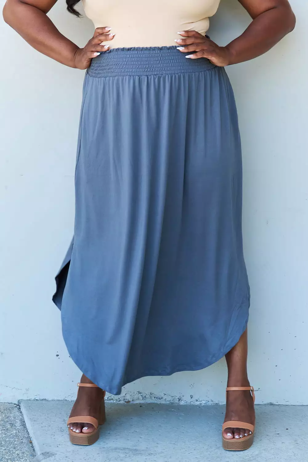 Doublju Comfort Princess Dusty Blue High Waist Maxi Skirt - Full Size. Shop Now!