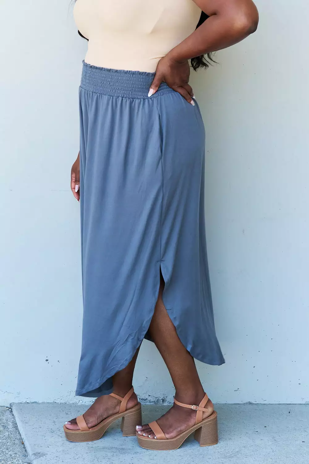 Doublju Comfort Princess Dusty Blue High Waist Maxi Skirt - Full Size. Shop Now!