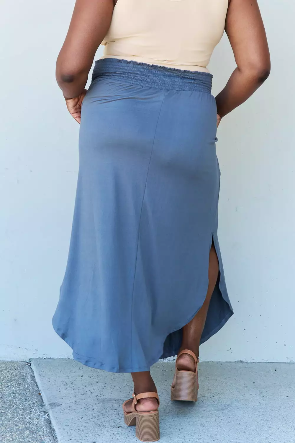 Doublju Comfort Princess Dusty Blue High Waist Maxi Skirt - Full Size. Shop Now!