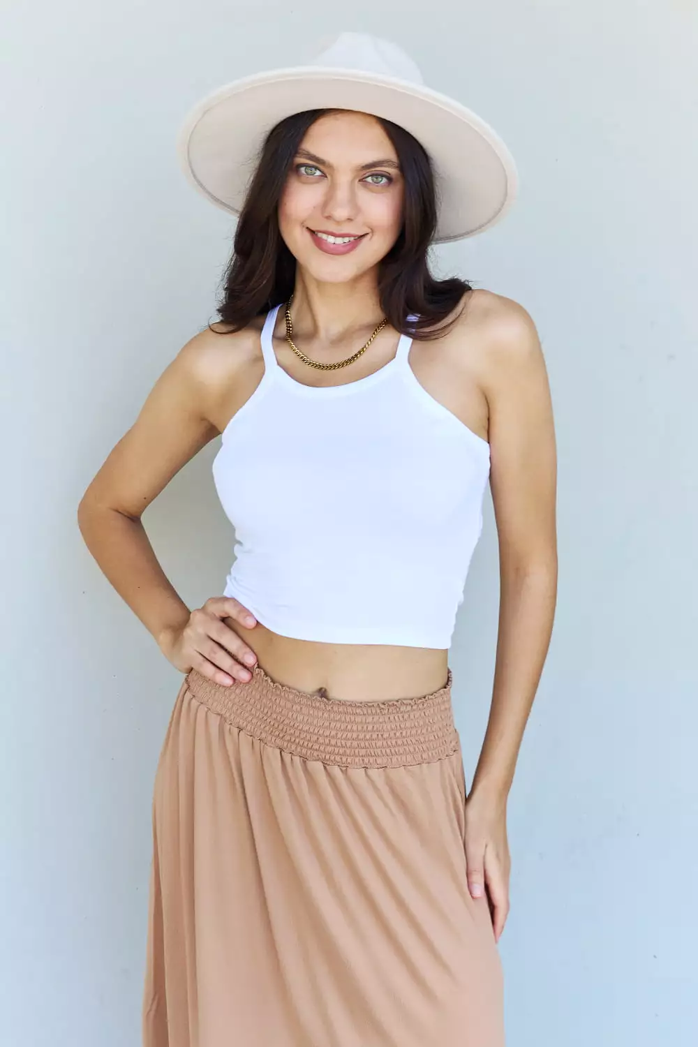 Doublju Princess High Waist Maxi Skirt in Tan