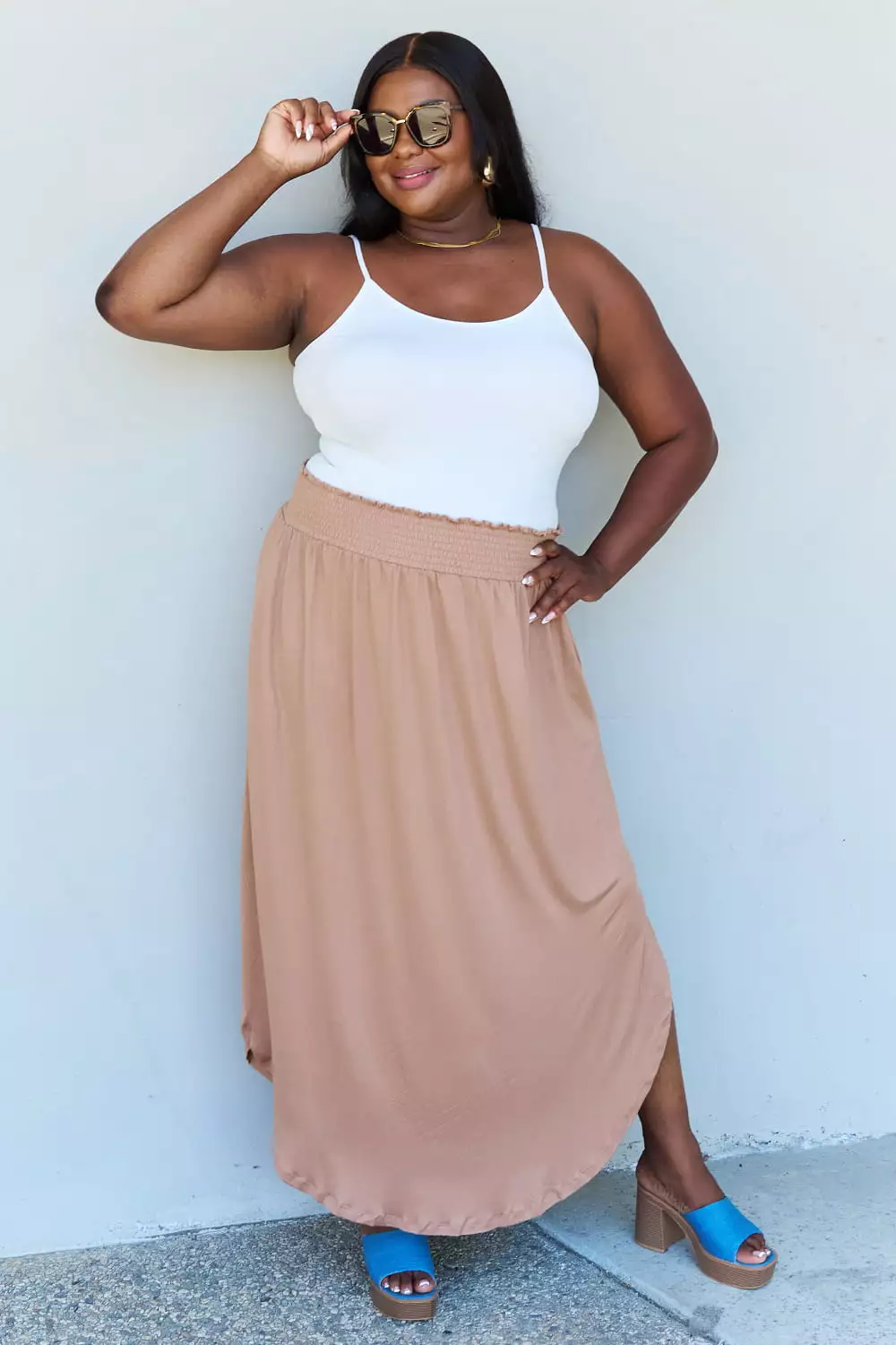 Doublju Princess High Waist Maxi Skirt in Tan