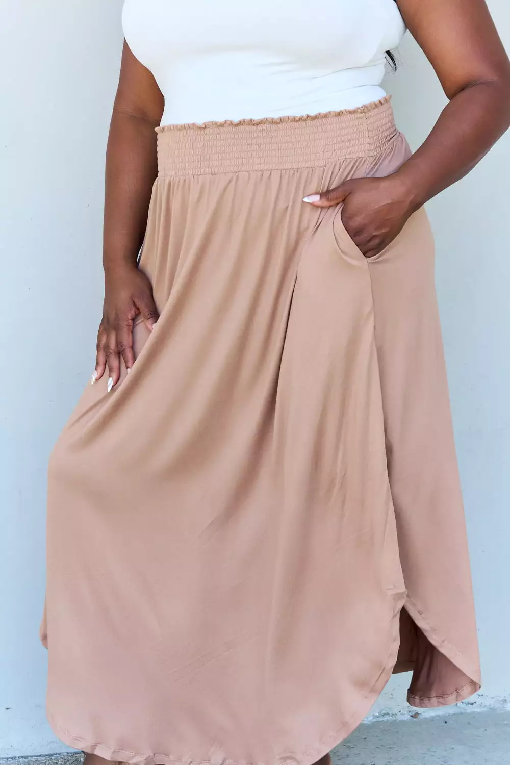 Doublju Princess High Waist Maxi Skirt in Tan