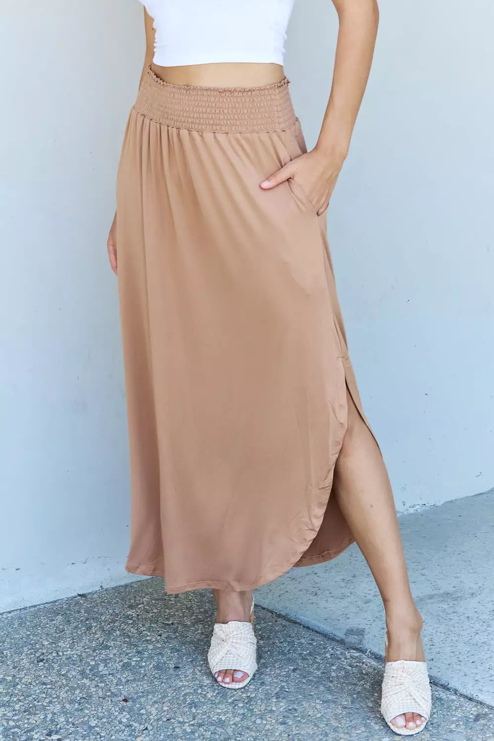 Doublju Princess High Waist Maxi Skirt in Tan