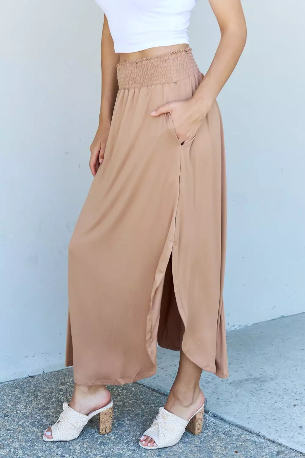 Doublju Princess High Waist Maxi Skirt in Tan