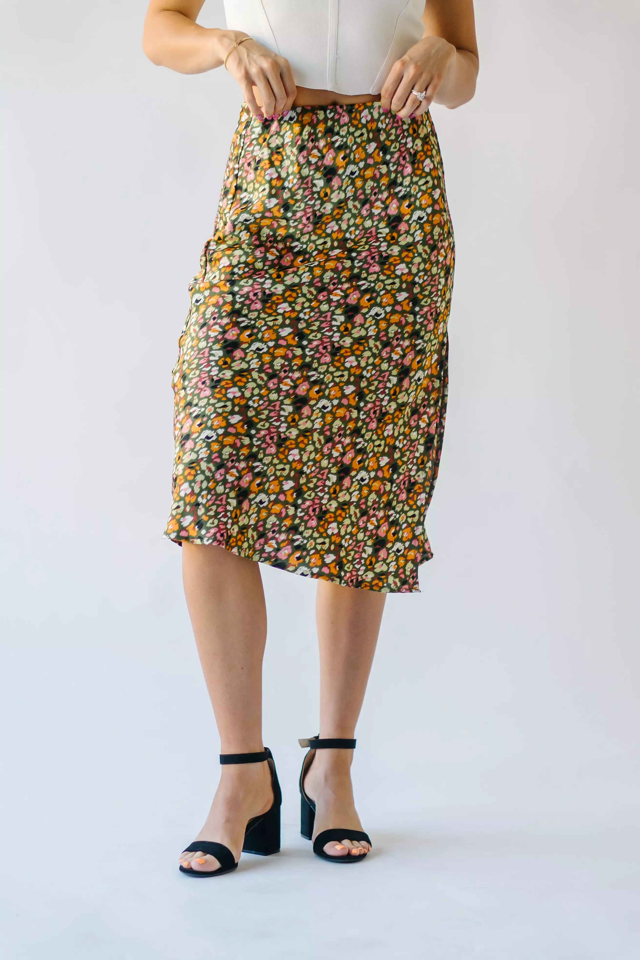 Durand Olive Satin Skirt