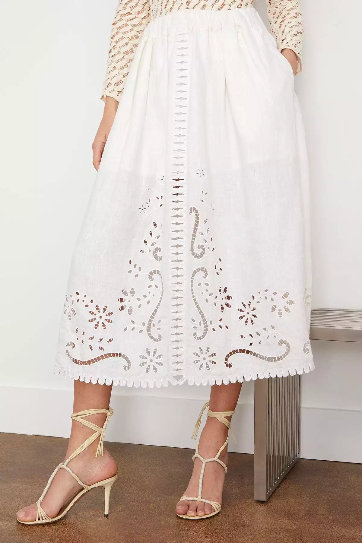 Embroidered White Skirt