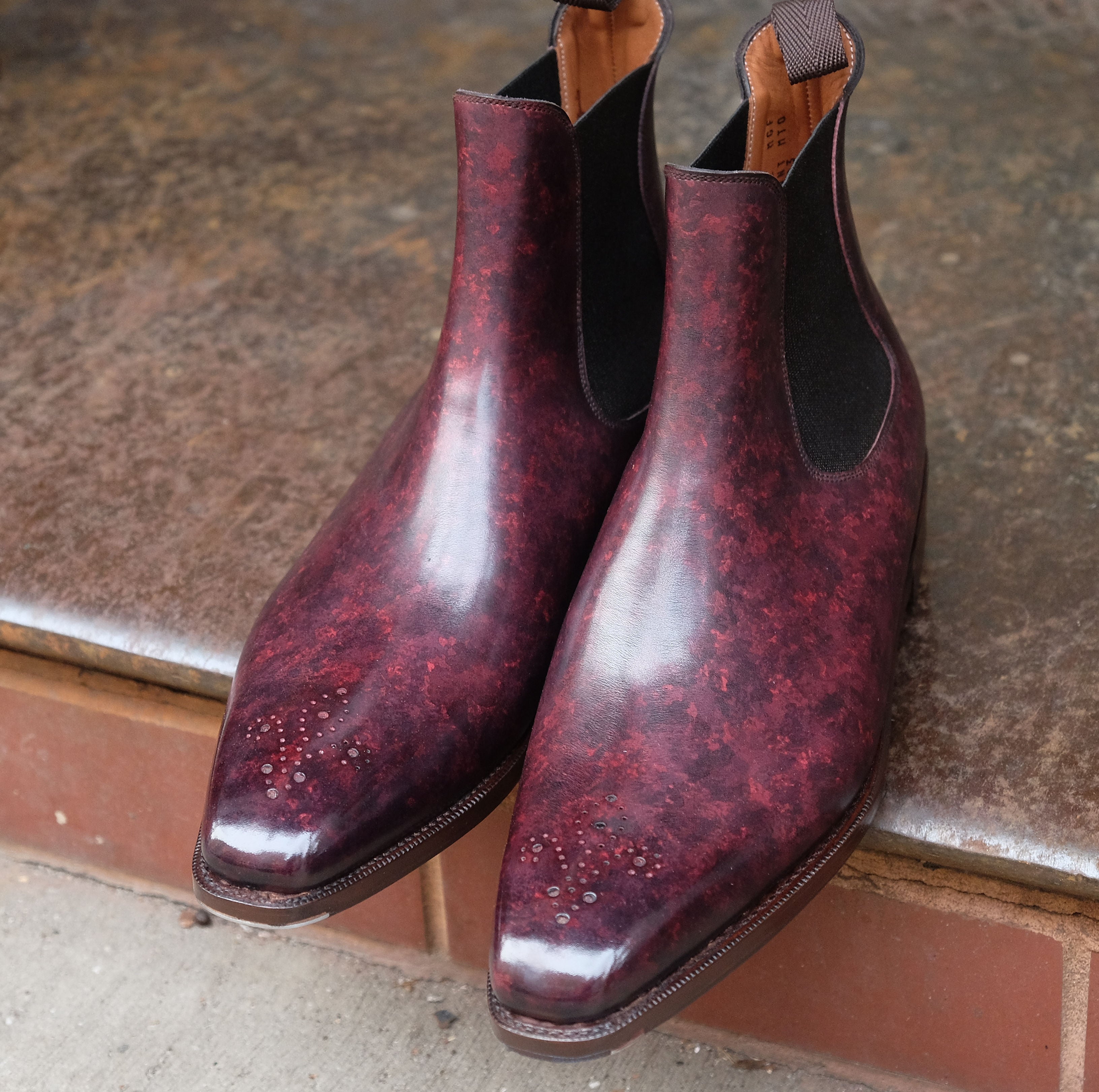 Fairmont Mulberry Marble Patina Calf MTO - MGF Last - Single City Rubber Sole