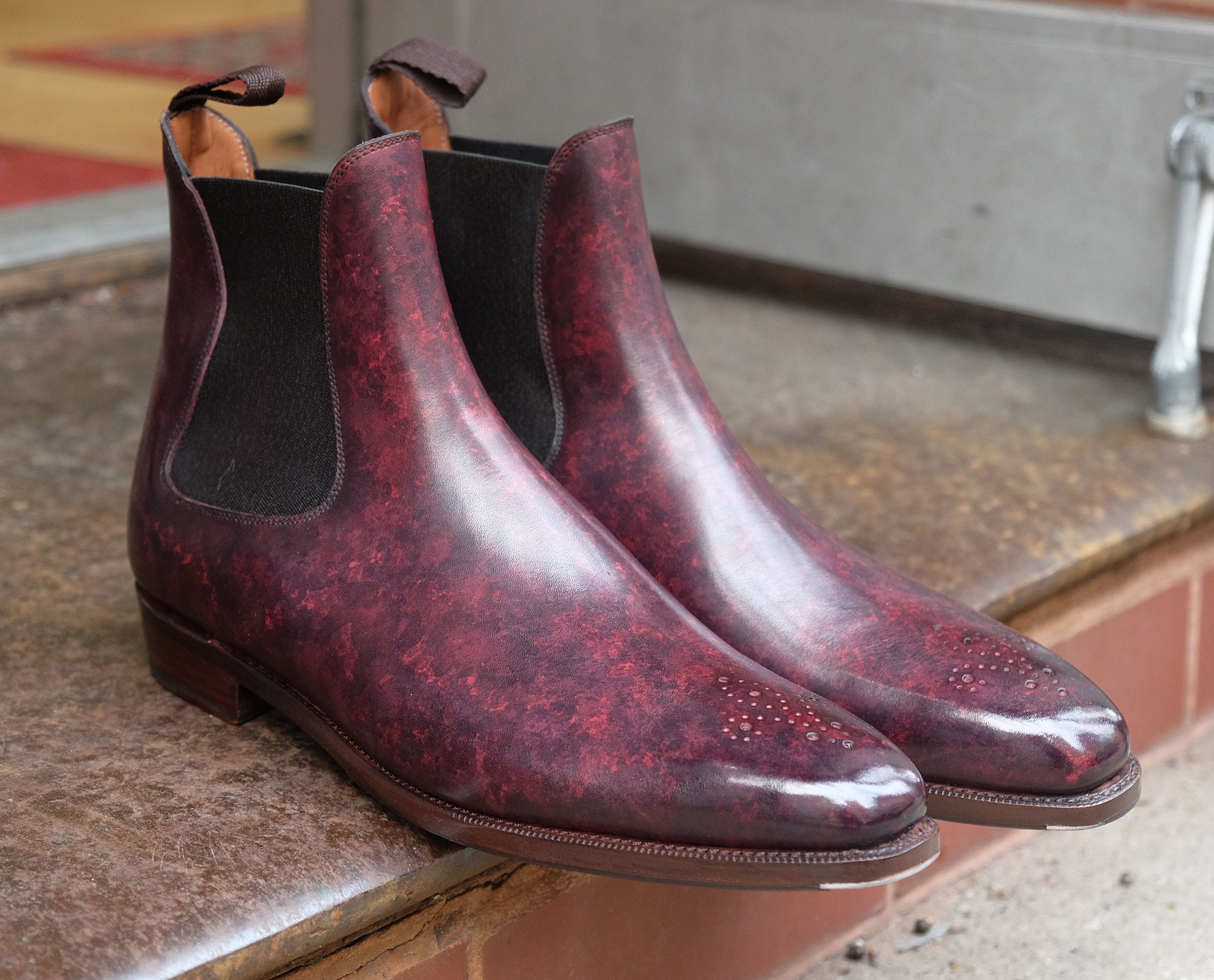 Fairmont Mulberry Marble Patina Calf MTO - MGF Last - Single City Rubber Sole