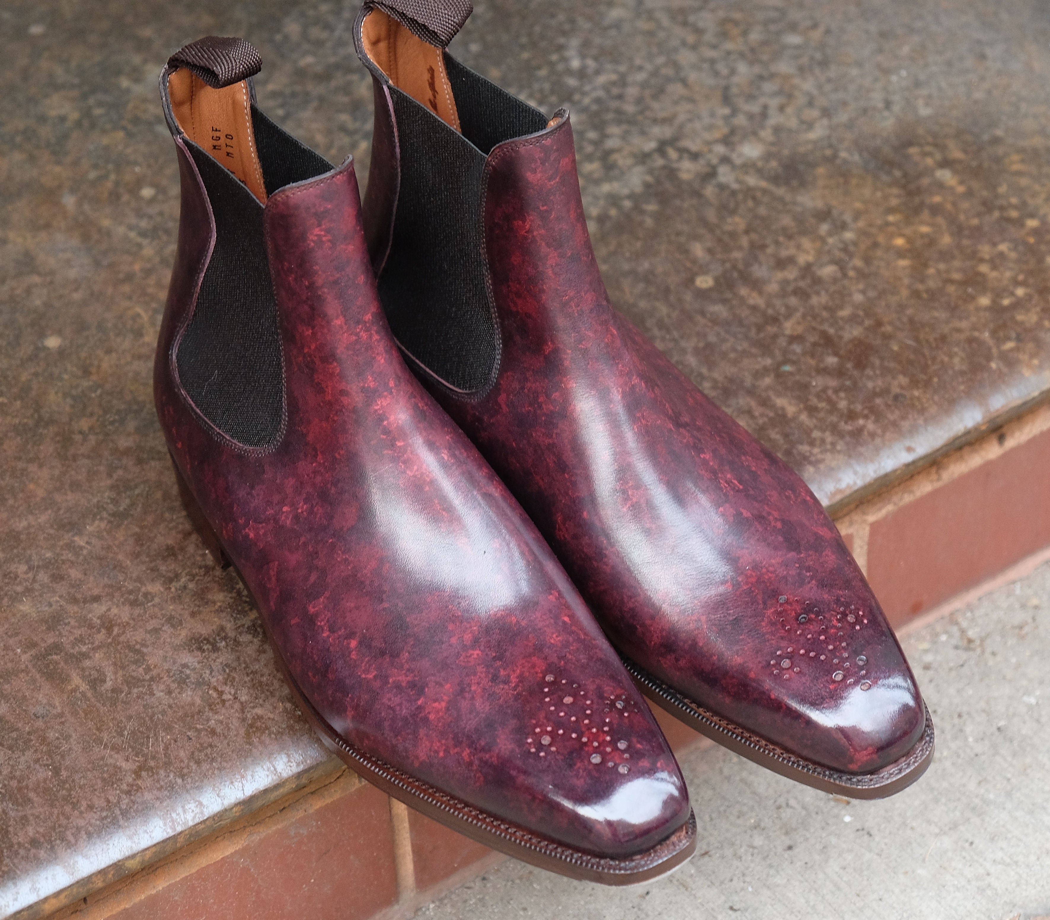 Fairmont Mulberry Marble Patina Calf MTO - MGF Last - Single City Rubber Sole