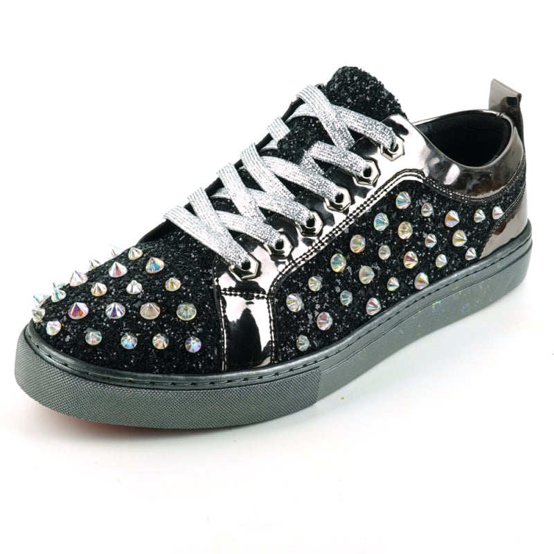 FI-2413 Encore Black Glitter Spike Low Cut Sneaker by Fiesso