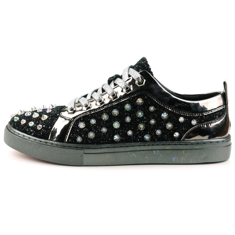 FI-2413 Encore Black Glitter Spike Low Cut Sneaker by Fiesso