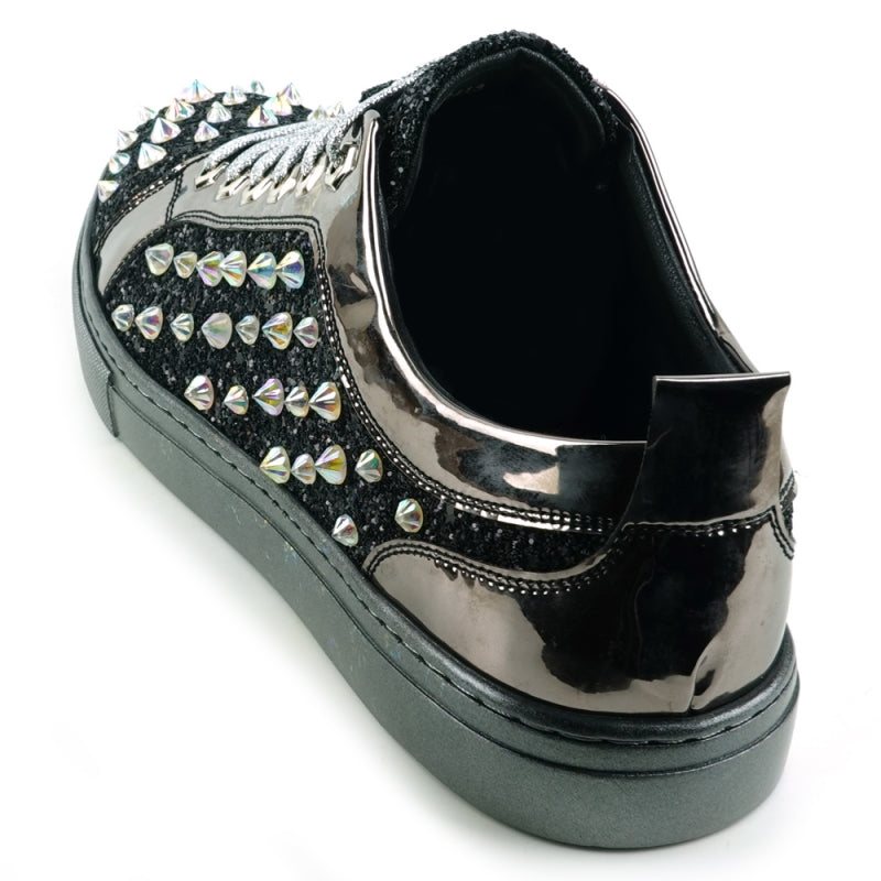 FI-2413 Encore Black Glitter Spike Low Cut Sneaker by Fiesso