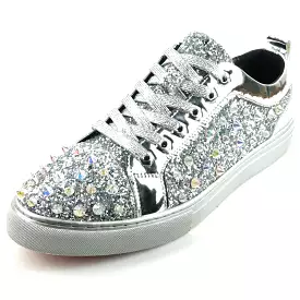 FI-2413 Silver Glitter Spike Low Cut Sneaker Encore by Fiesso: Glitter Spike Low Cut Sneaker Encore in Silver.