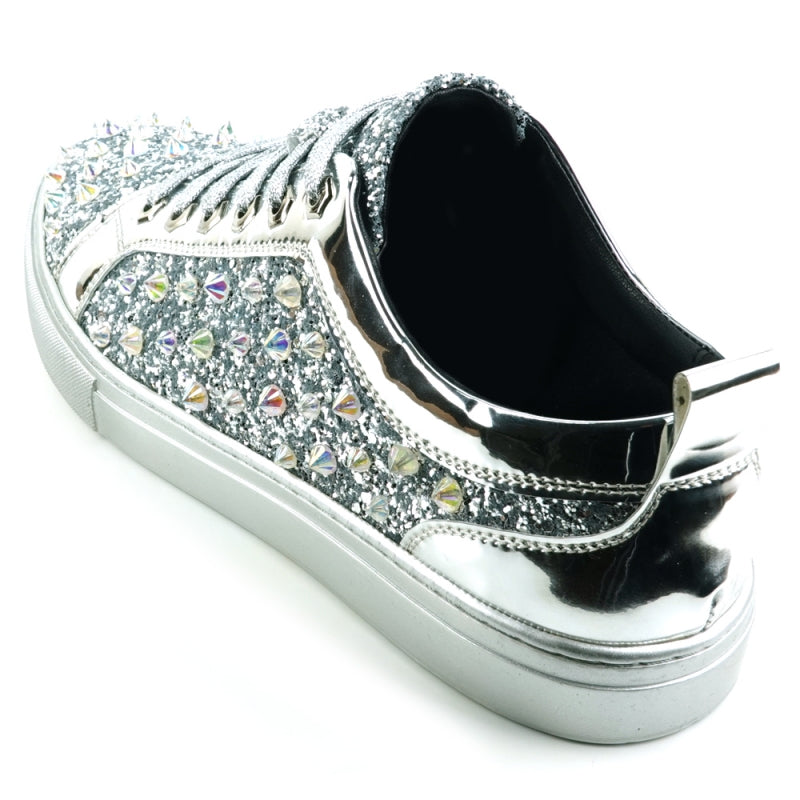 FI-2413 Silver Glitter Spike Low Cut Sneaker Encore by Fiesso: Glitter Spike Low Cut Sneaker Encore in Silver.