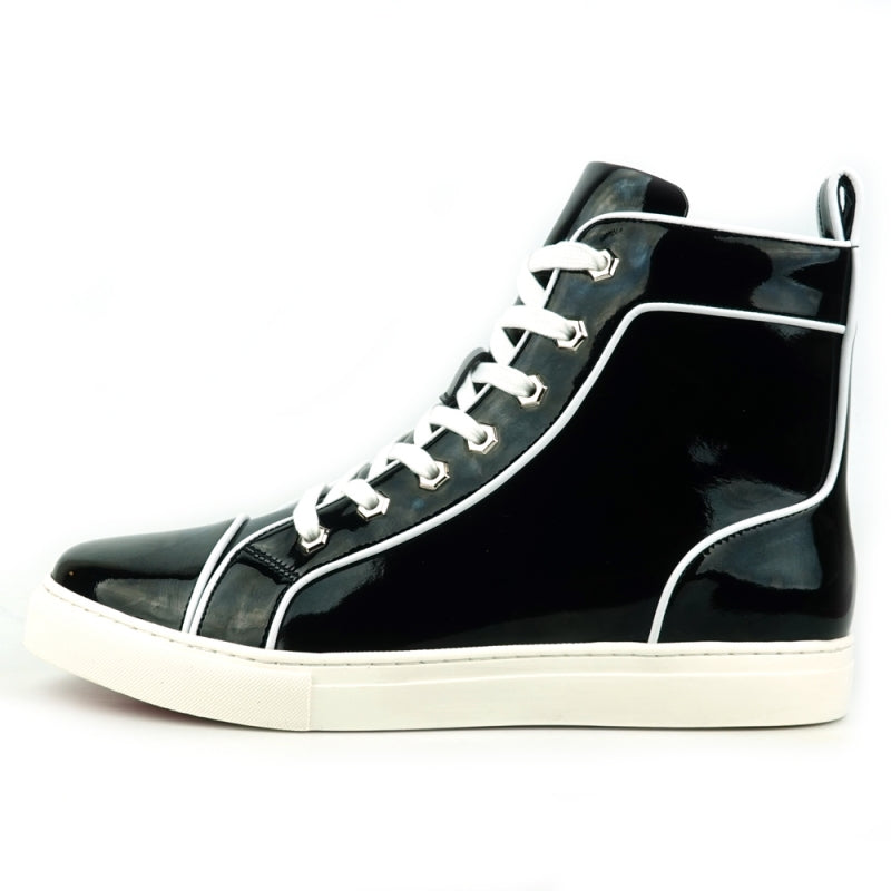 FI-2416 Patent Leather High Top Sneaker, Black