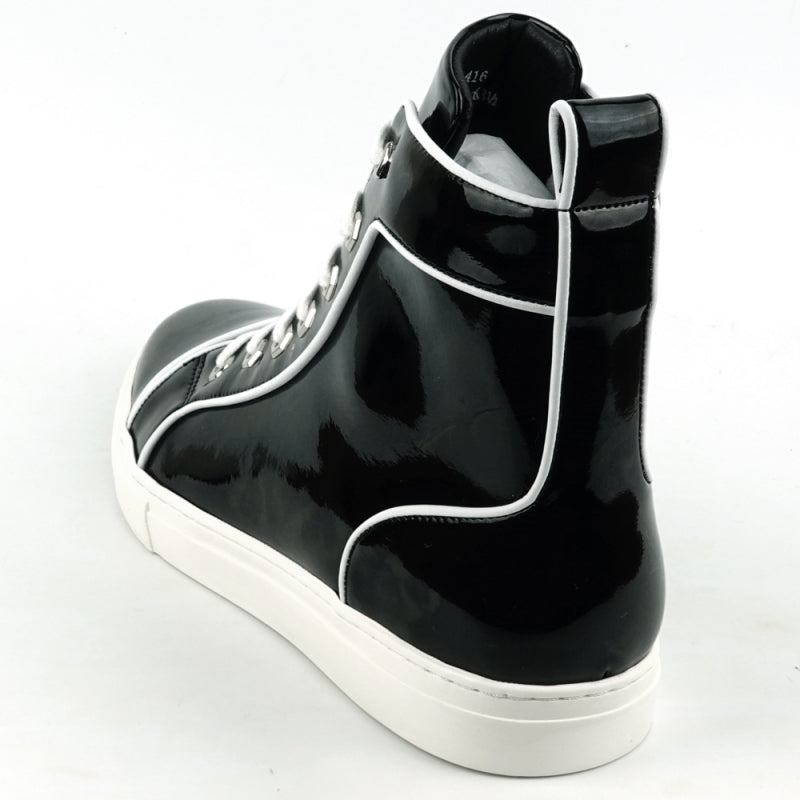 FI-2416 Patent Leather High Top Sneaker, Black