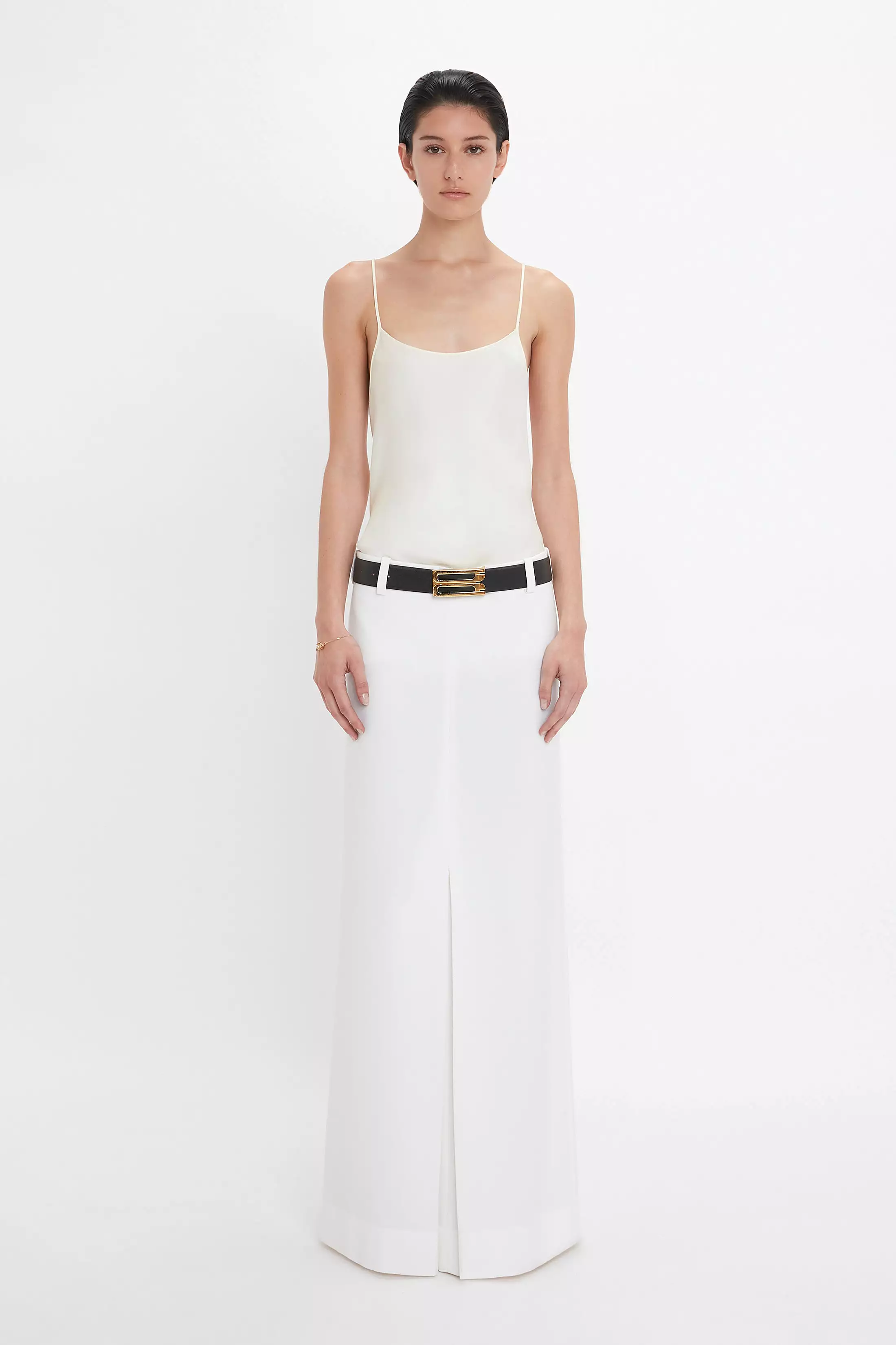 Floor-length pleated skirt in ivory