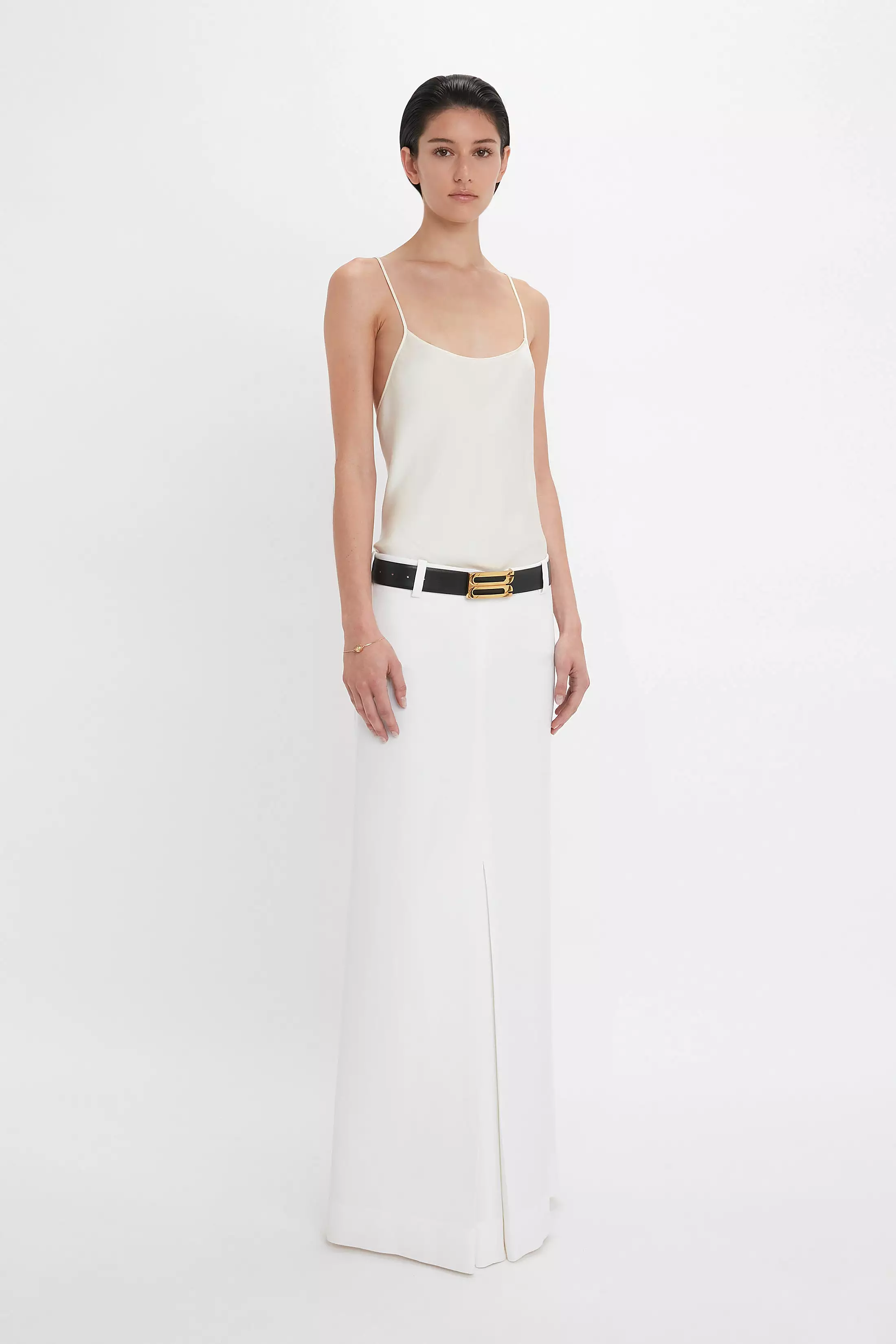 Floor-length pleated skirt in ivory