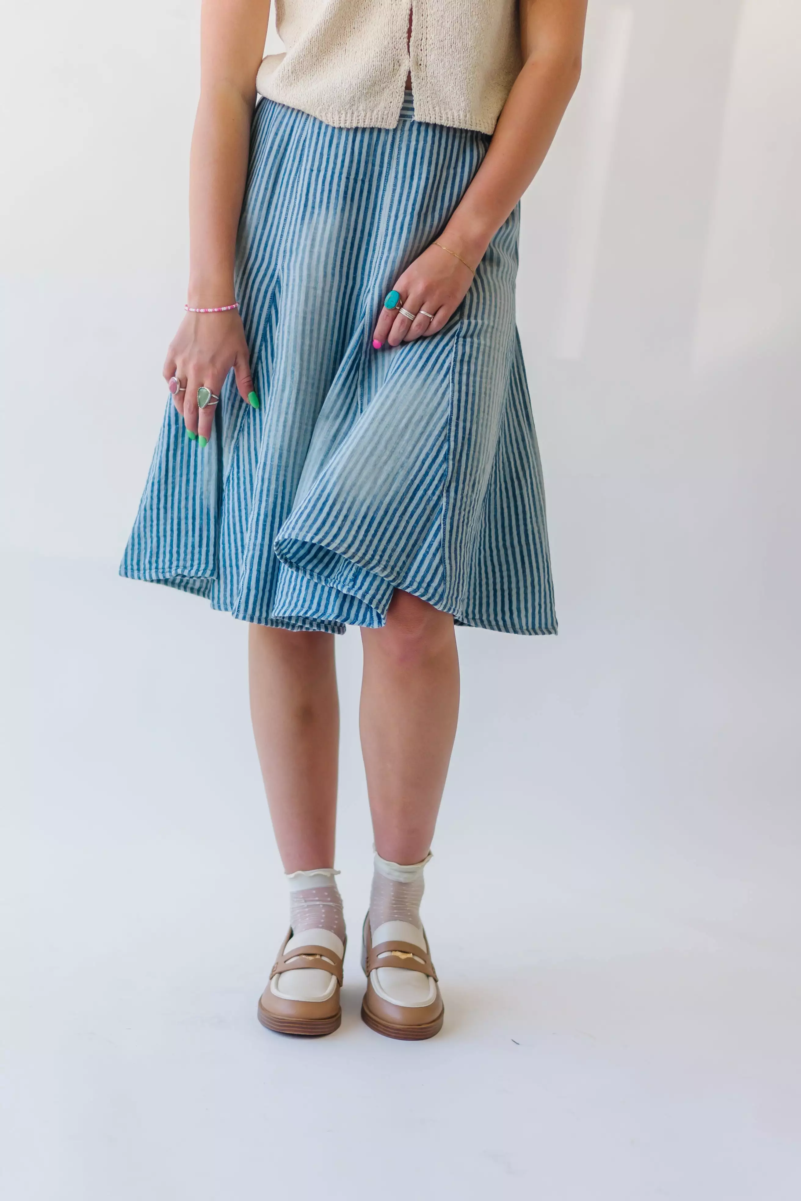 Free People Candace Midi Skirt Summer Stripe