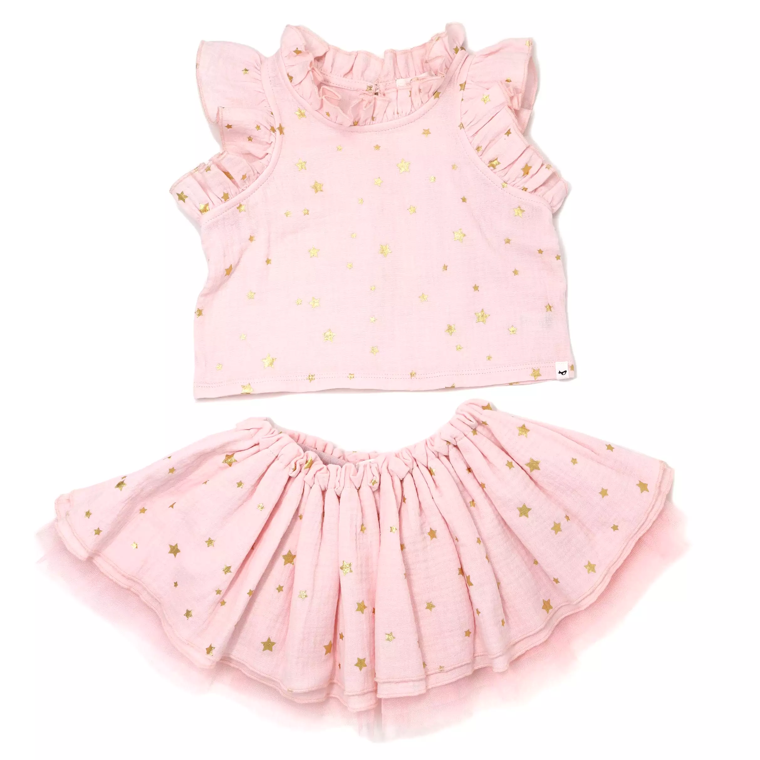 Gauze Lola Top Tutu Skirt Set - Mini Gold Stars - Pale Pink Shopping