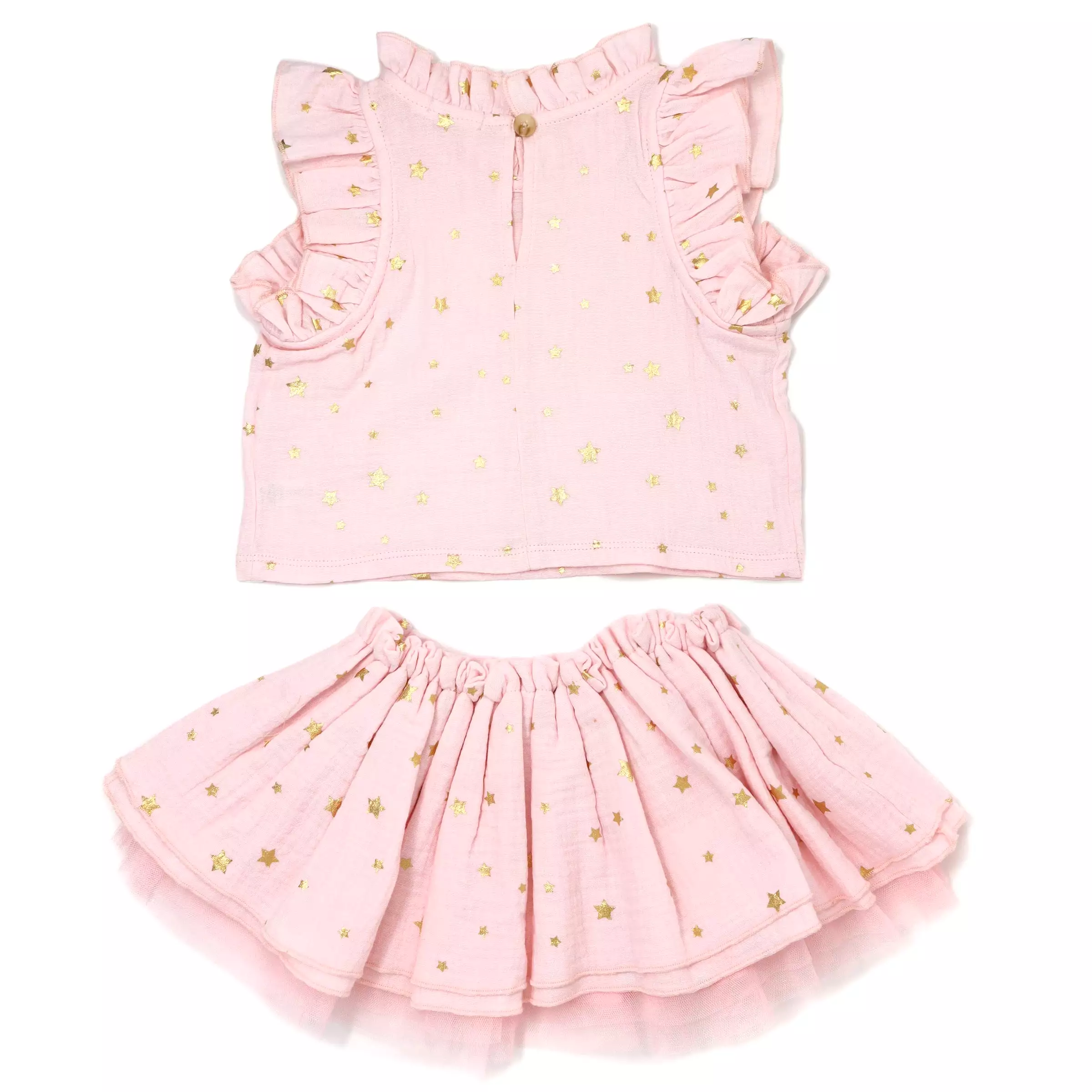 Gauze Lola Top Tutu Skirt Set - Mini Gold Stars - Pale Pink Shopping