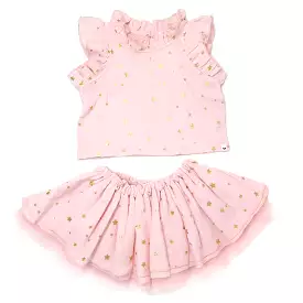 Gauze Lola Top Tutu Skirt Set - Mini Gold Stars - Pale Pink Shopping