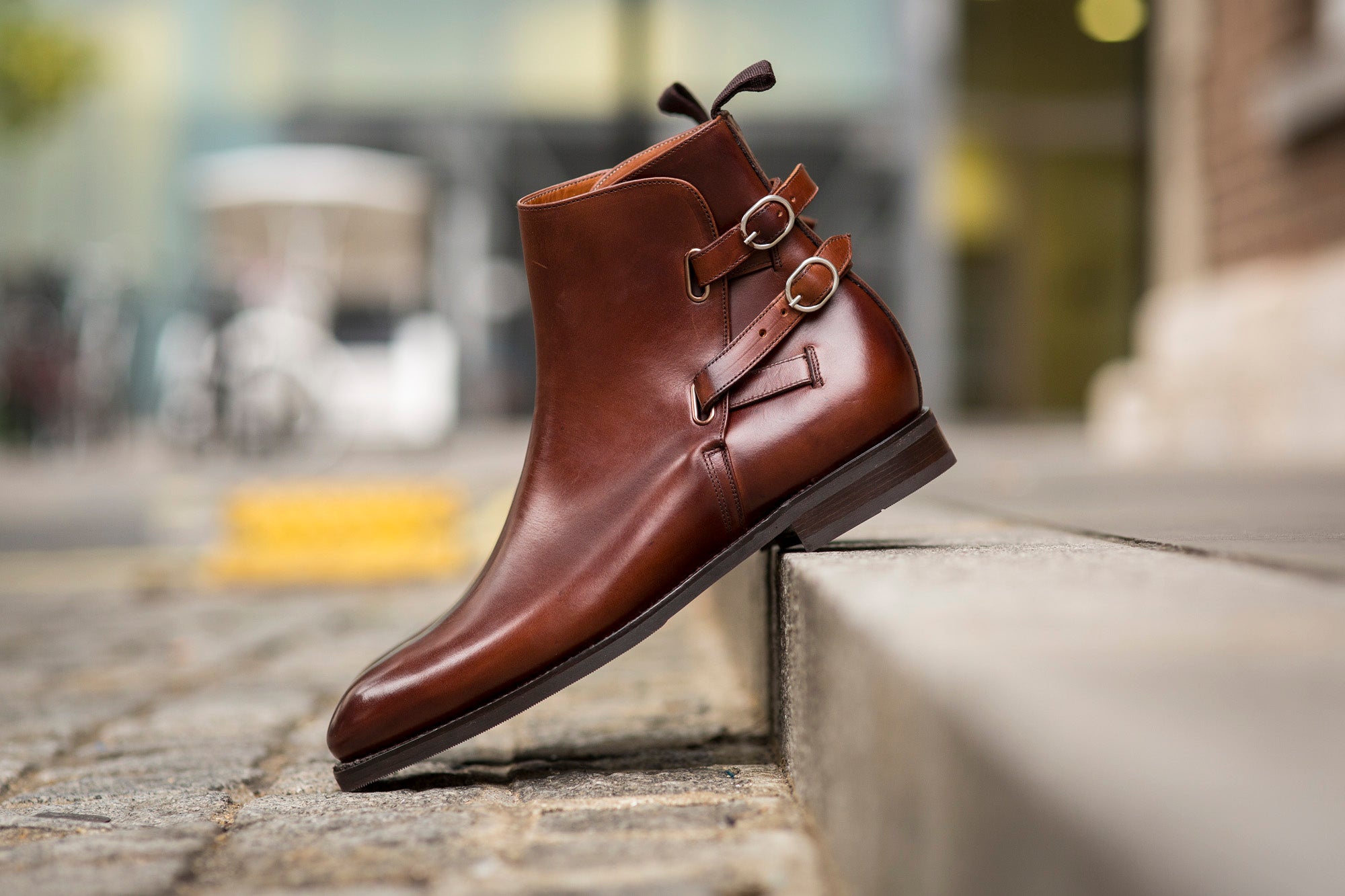 Genesee MTO rugged brown calf NGT last city rubber sole.