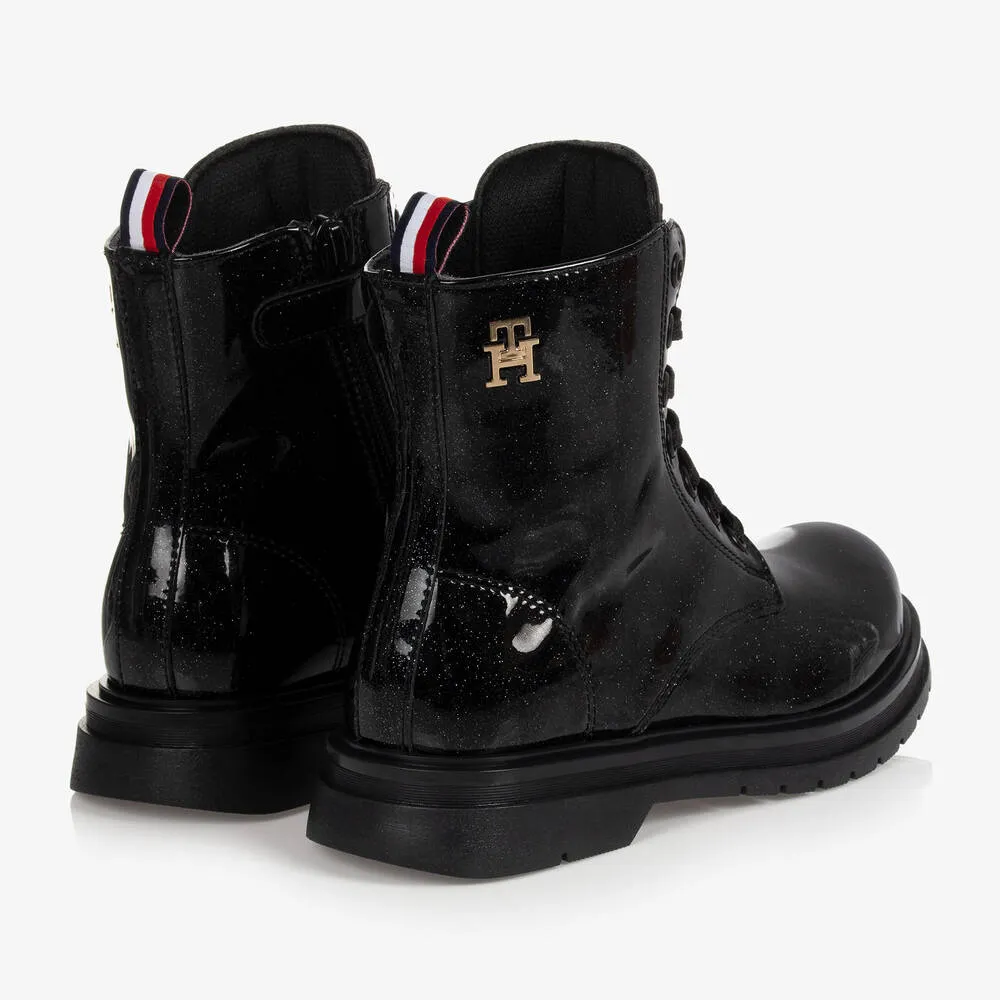 Black Patent Logo Boots for Girls