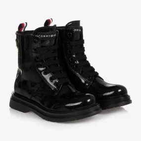 Black Patent Logo Boots for Girls