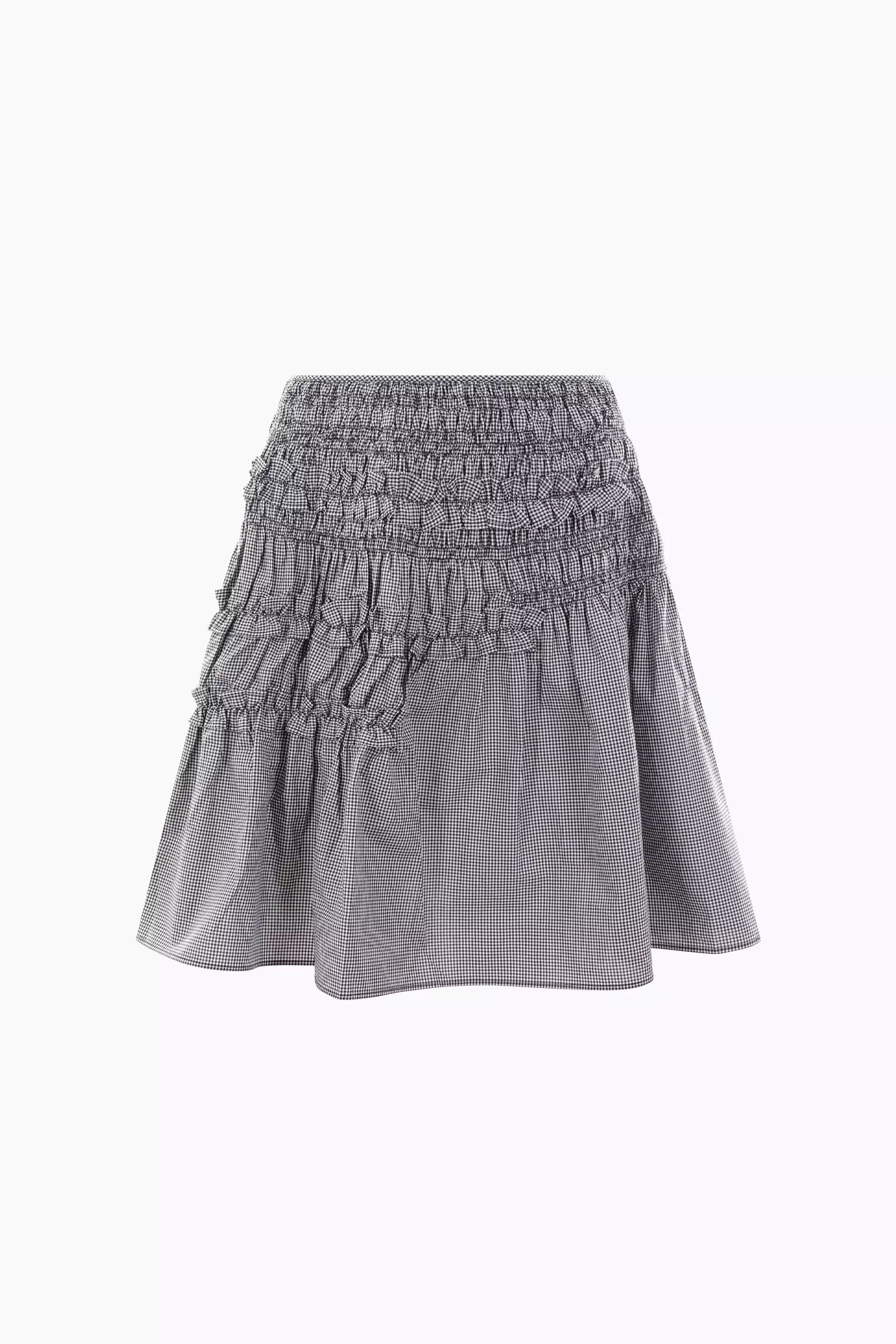 Giulia Gingham cotton skirt with smocked and ruched details.