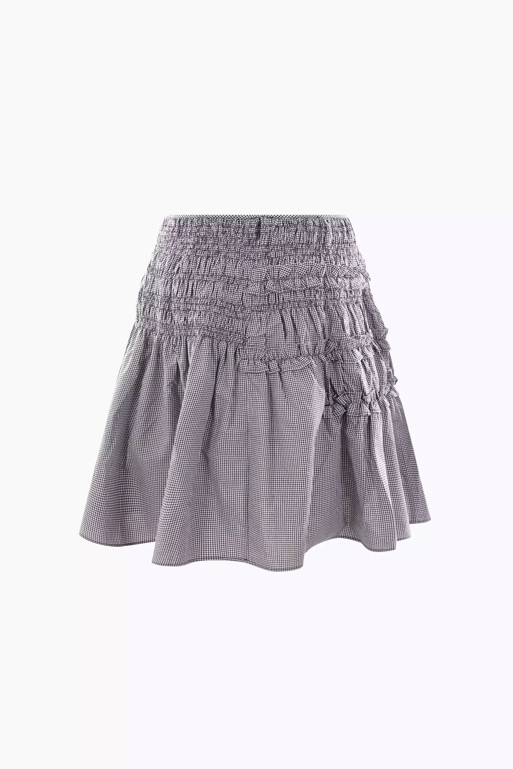 Giulia Gingham cotton skirt with smocked and ruched details.