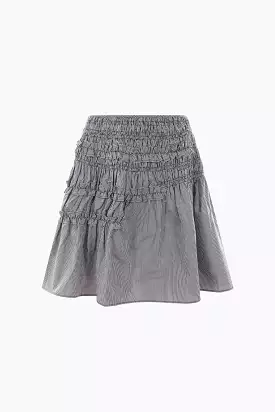 Giulia Gingham cotton skirt with smocked and ruched details.