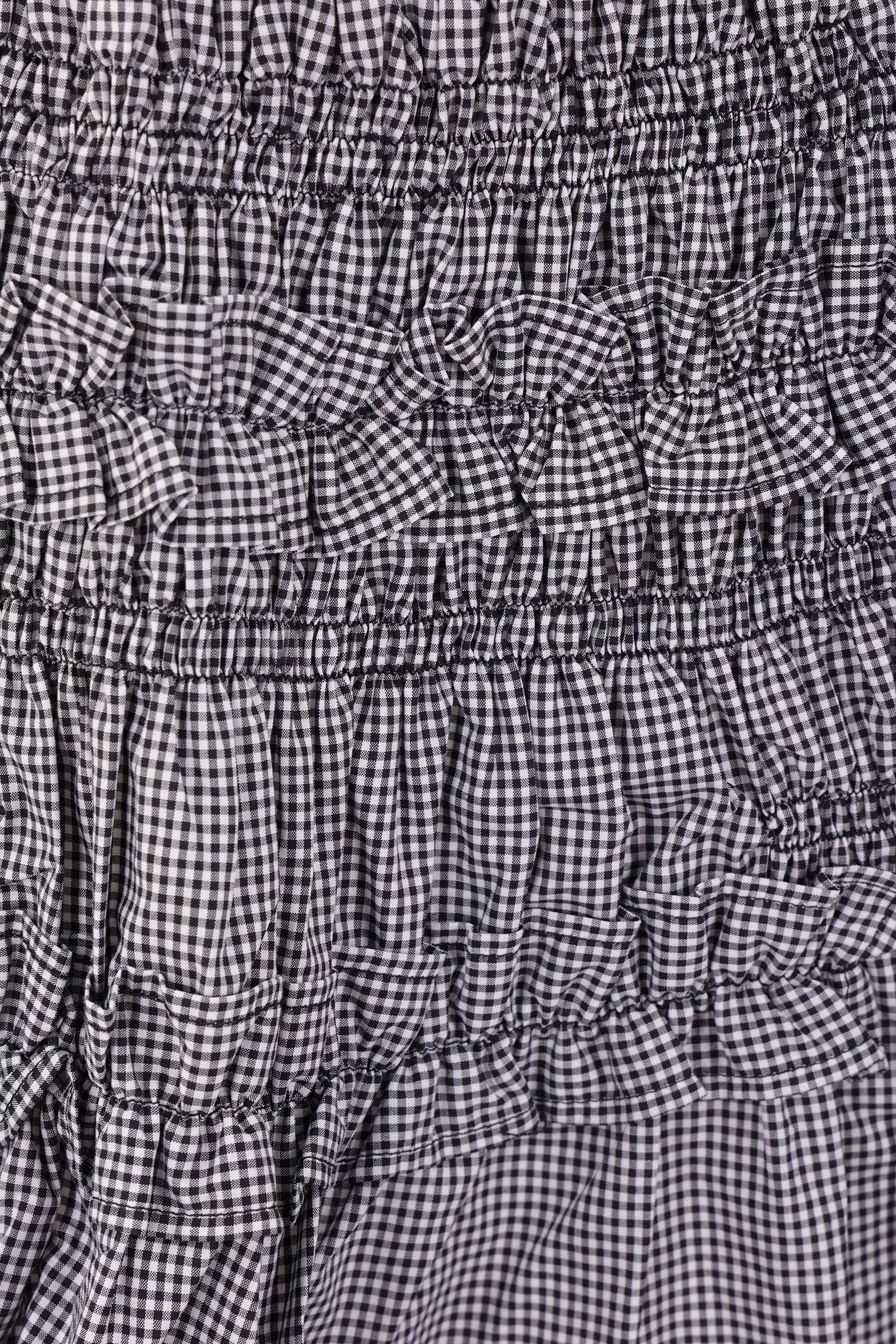 Giulia Gingham cotton skirt with smocked and ruched details.