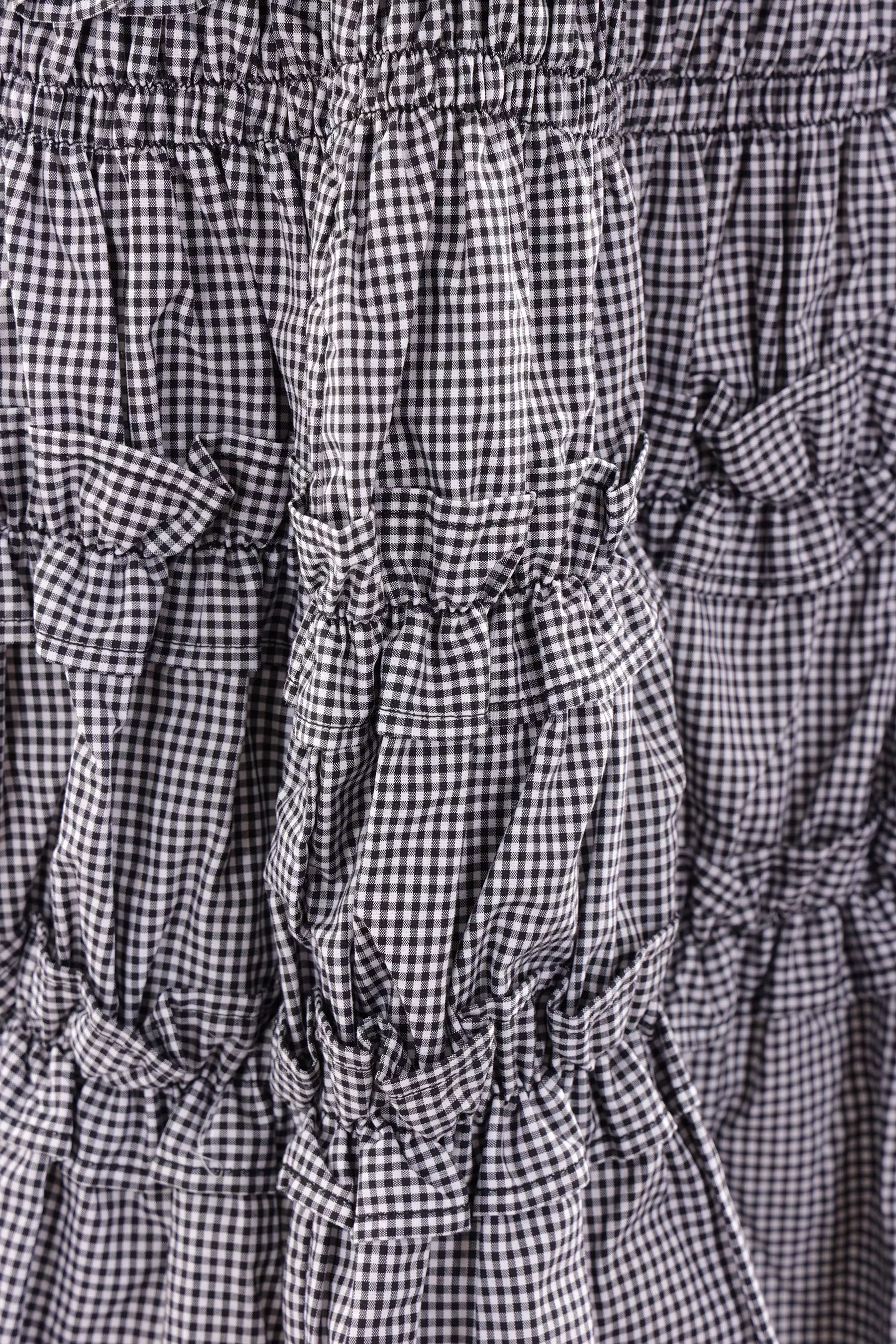 Giulia Gingham cotton skirt with smocked and ruched details.