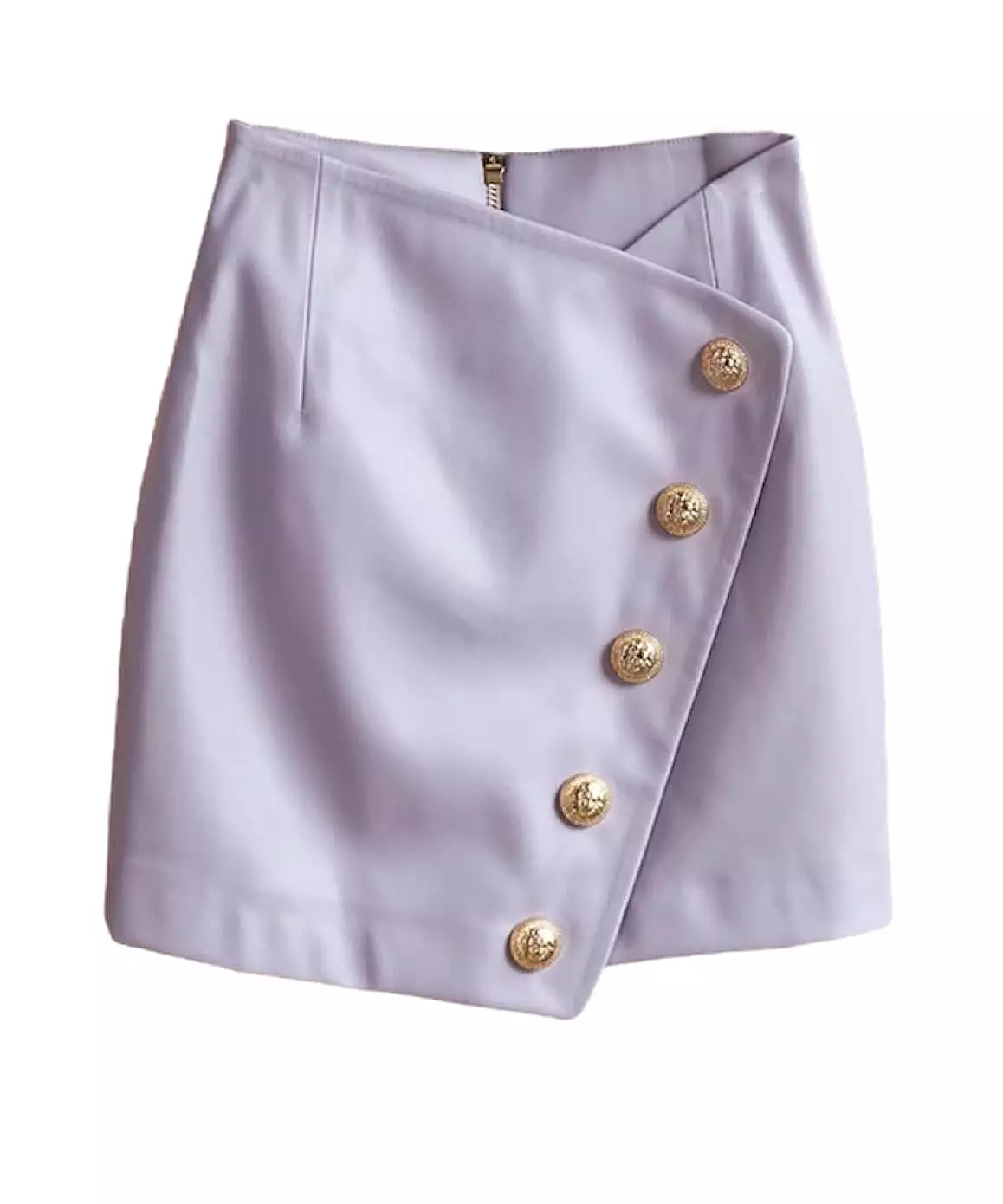 Gold Button Mini Skirt - Purple - PU Leather.