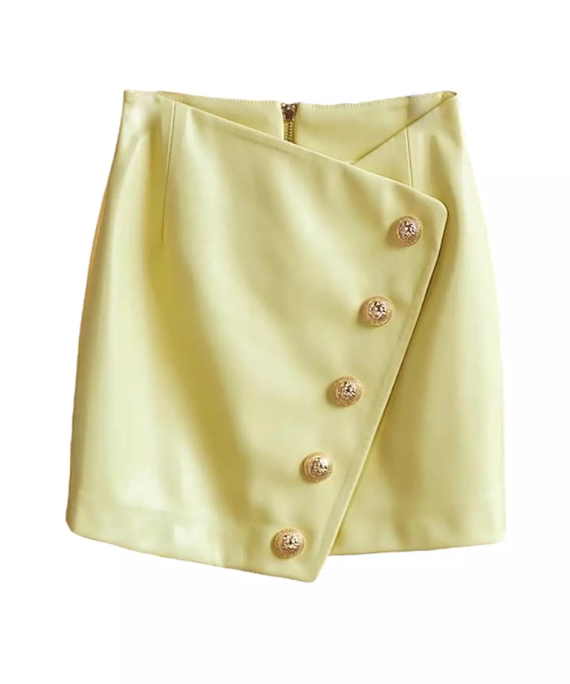 Gold Button Mini Skirt - Purple - PU Leather.