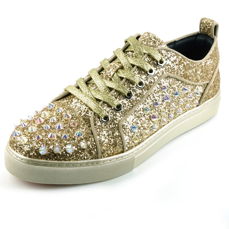 Golden Glitter Spiked Low-Cut Sneakers - Encore by Fiesso