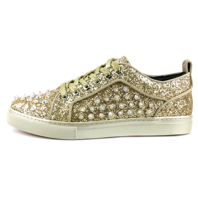 Golden Glitter Spiked Low-Cut Sneakers - Encore by Fiesso