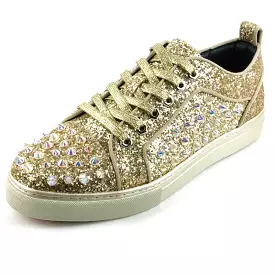 Golden Glitter Spiked Low-Cut Sneakers - Encore by Fiesso