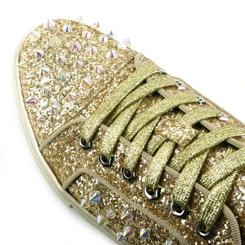 Golden Glitter Spiked Low-Cut Sneakers - Encore by Fiesso