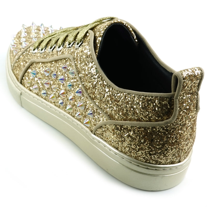 Golden Glitter Spiked Low-Cut Sneakers - Encore by Fiesso